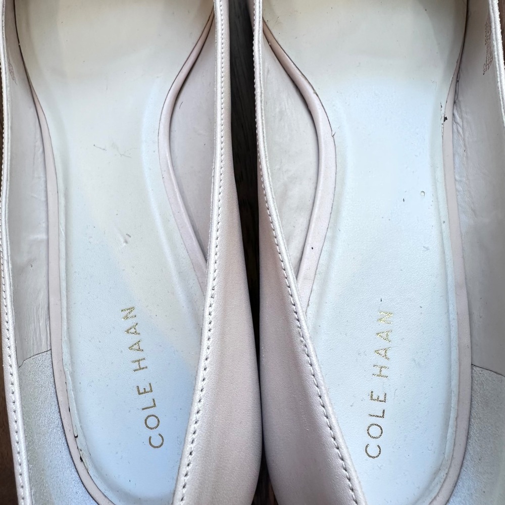 Cole Haan Block Heel Pumps Women 11B Beige Black Cap Toe Leather Career - Picture 9 of 12